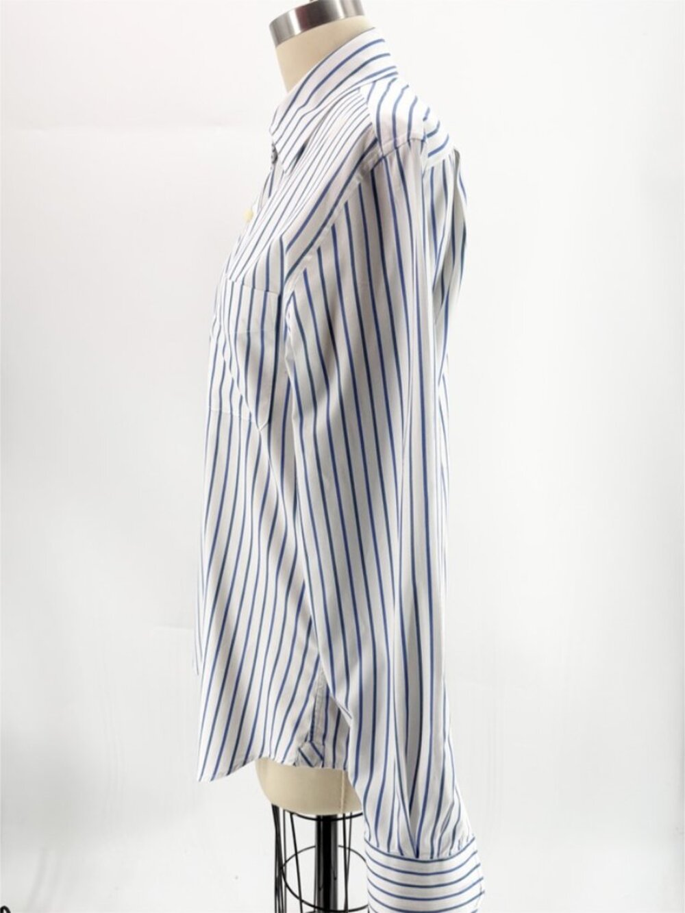 EZRA FITCH MENS Awning Stripe Blue White LS BUTTON FRONT DRESS SHIRT - Picture 6 of 14